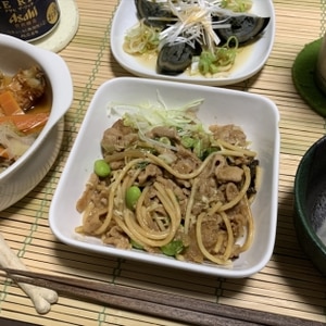 豚の生姜焼き　パスタ